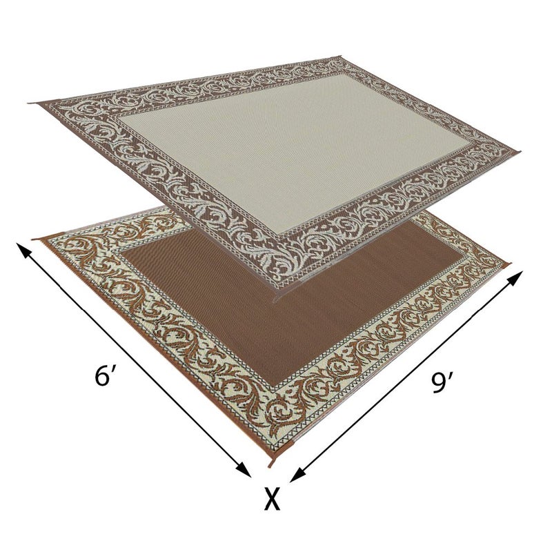 Stylish Camping Ming's Mark RD7 Stylish Camping Reversible Classical Patio Mat - 6' x 9', Brown/Beige - Image 2